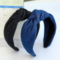 Solid Denim Middle Knotted Hair Band for Women Girl Headband Hair Accessorie Fabric Belle Femme 15*15*6 CM ADFGBFG-0014 CN;ZHE